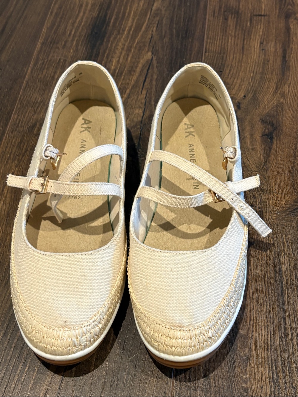 Anne Klein Cream Canvas Mary Jane Espadrille Flats